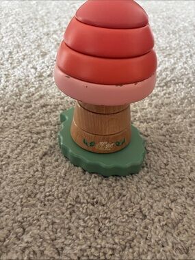 Wooden Stacking Mushroom Toy - Pink and Red with Green Base